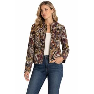 Chico’s 0 Paisley Women's Small Corduroy Jacket Boho Zip Front Fall